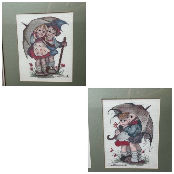 M.I. Hummel Cross Stitch Needle Point Framed Art Rare Vintage Wall Hanging Decor - Picture 9 of 11